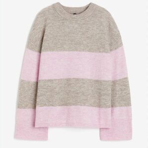 H&M Pink and Gray Striped Crew Neck Sweater